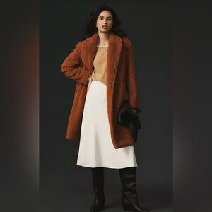 Anthropologie MAEVE Silas Sherpa Long Teddy Coat Brown - Medium NWT
